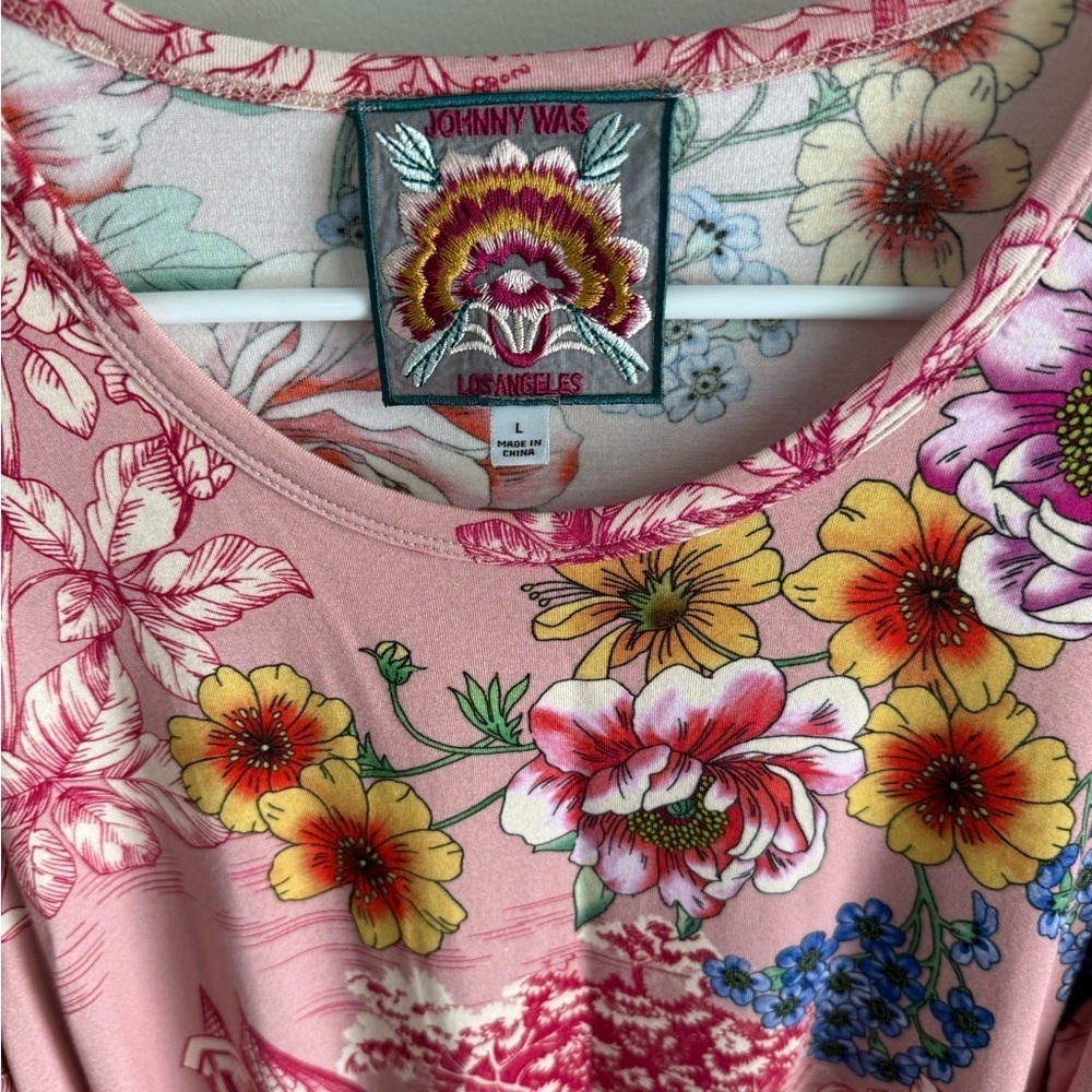 Johnny Was House on the Hill Puff Long Sleeve Top - Pink Floral - Size Large - Picture 6 of 12